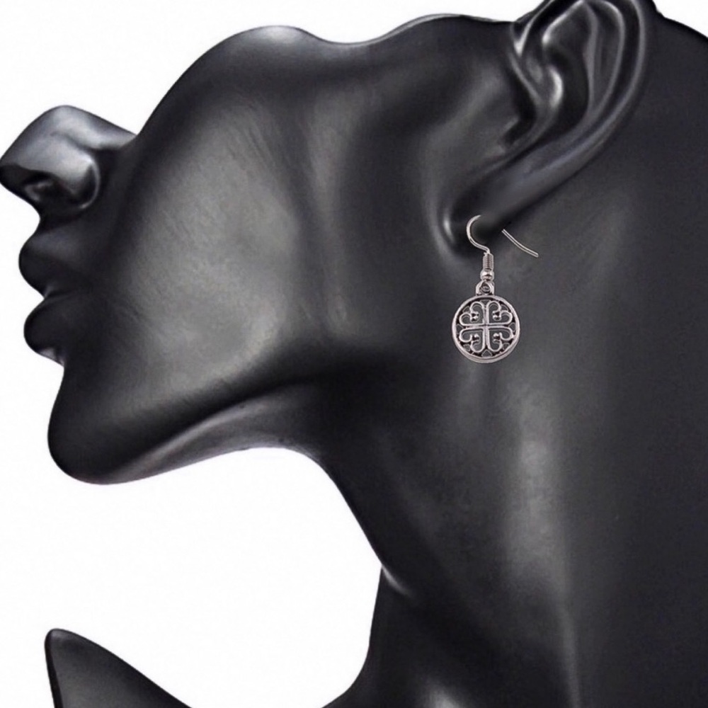CLEARANCE $6! Silver Celtic Button Dangle Earrings - Picture 6 of 8